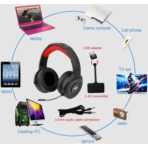 Redragon H818 PRO PELOPS Wireless/AUX Virtual 7.1 Surround Gaming Headset, 12-Hour Battery Life, Lightweight for PC, PS4/5, XBOX & Smartphone - Image 2