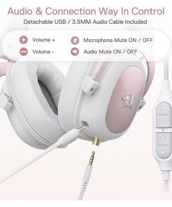 Alternative view of Redragon H510W Zeus 2 Wired Gaming Headset, High Definition Audio, Powerful Bass, White, with Microphone for PC, Mobile, PS4 – Virtual 7.1 Sound