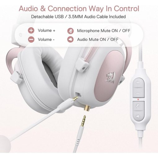 Redragon H510W Zeus 2 Wired Gaming Headset, High Definition Audio, Powerful Bass, White, with Microphone for PC, Mobile, PS4 – Virtual 7.1 Sound - Image 2
