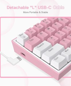 Alternative view of Redragon K617 Fizz 60% Wired RGB Gaming Keyboard - 61 Keys, Hot-Swappable Compact Mechanical Keyboard with White and Pink Keycaps, Linear Red Switch, Pro Driver/Software Supported