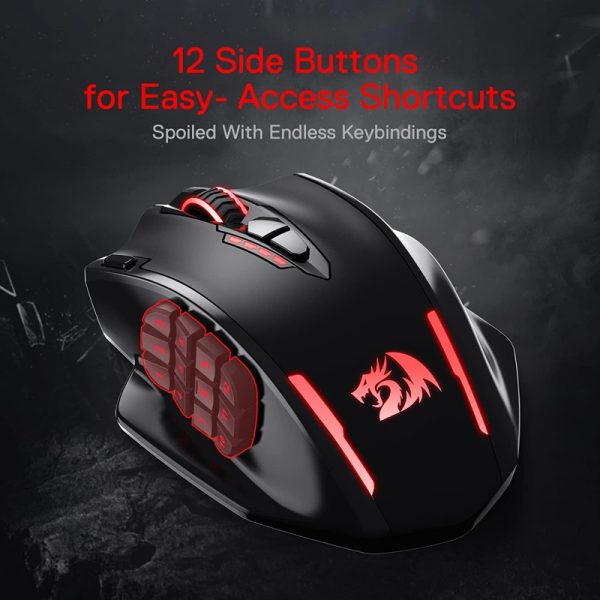 Redragon M913 Impact Elite Wireless Gaming Mouse – 16,000 DPI, Wired/Wireless RGB, 20 Programmable Buttons, 45Hr Battery, Pro Optical Sensor, Black (Model Impact Elite M913) - Image 2