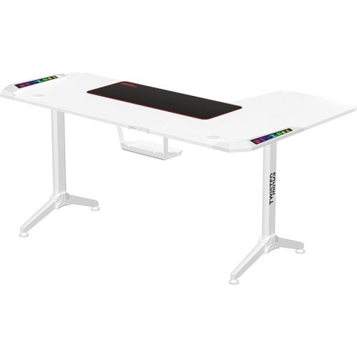 White LED Gaming Desk for Multi-Monitor Setup
