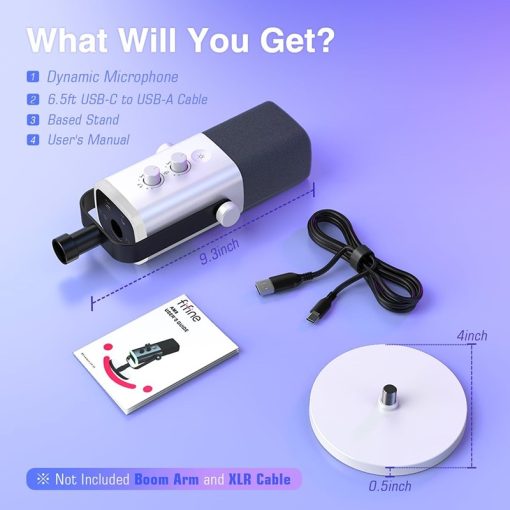 FIFINE XLR/USB Gaming Microphone – Streaming and Podcasting PC RGB Mic, Gain Knob, Mic Mute, Monitoring Jack, Desktop Stand, High-Quality Audio for Recording and Video Creation, White | AmpliGame AM8 - Image 3