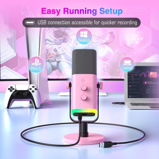 FIFINE AmpliGame AM8P USB/XLR Stand-Alone Microphone – Uni-Directional Dynamic Mic, Supports PC/PS4/PS5, Mute Button, RGB Lighting, Volume Control, Headphone Terminal, Audio Mixer Compatible - Image 3