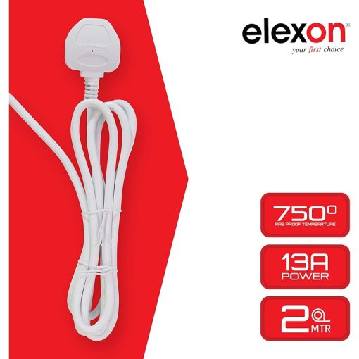 Elexon (EL 2007) Universal Power Extension Cord with 4 Power Sockets, 2 Meter Cable, 4 Way Power Strip, ESMA Certified - White - Image 3