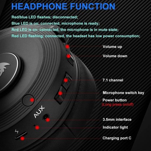 Redragon H818 PRO PELOPS Wireless/AUX Virtual 7.1 Surround Gaming Headset, 12-Hour Battery Life, Lightweight for PC, PS4/5, XBOX & Smartphone - Image 3