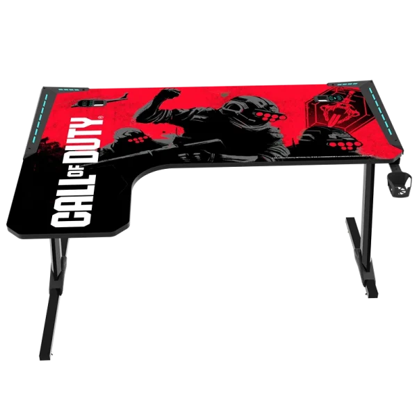 GAMEON Call Of Duty Phantom XL-L RGB Gaming Desk, L-Shaped, Flowing Light, Mouse Pad, HP Hook, Cup Holder, Cable Management, Gamepad Holder, Qi Wireless Charger & USB Hub – Black-Red (COD-PHANTOMXL-L-01) - Image 3
