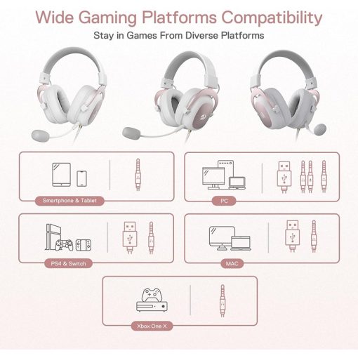 Redragon H510W Zeus 2 Wired Gaming Headset, High Definition Audio, Powerful Bass, White, with Microphone for PC, Mobile, PS4 – Virtual 7.1 Sound - Image 3