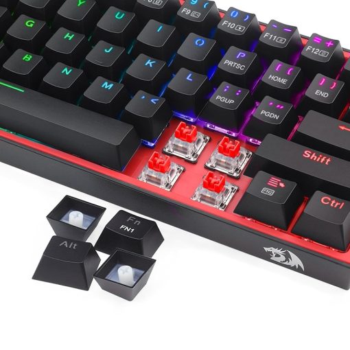 Redragon Fizz Pro K616-RGB Ultra-Portable Wired/Wireless RGB Mechanical Gaming Keyboard - 61 Keys, Hot-Swappable Red Switch, Bluetooth & 2.4G Connectivity, 20 Backlight Modes, Black | K616-RGB - Image 3