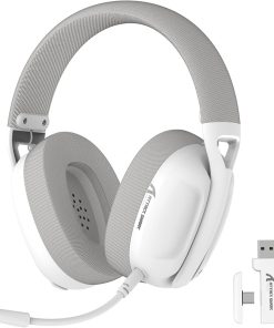 ATTACK SHARK L80 Wireless Gaming Headset, 50H Battery, Noise-Canceling Mic, 2.4GHz USB & Bluetooth 5.2 – White