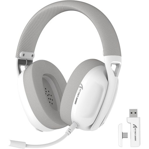 ATTACK SHARK L80 Wireless Gaming Headset, 50H Battery, Noise-Canceling Mic, 2.4GHz USB & Bluetooth 5.2 – White