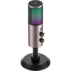 Havit GK61 RGB Gaming Microphone – USB Condenser Mic with RGB Lighting, Noise Reduction, Adjustable Stand, Plug & Play for PC, Streaming, Podcasting, and Gaming Black & Ochre