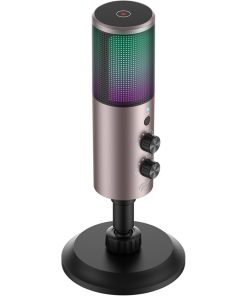 Havit GK61 RGB Gaming Microphone – USB Condenser Mic with RGB Lighting, Noise Reduction, Adjustable Stand, Plug & Play for PC, Streaming, Podcasting, and Gaming Black & Ochre