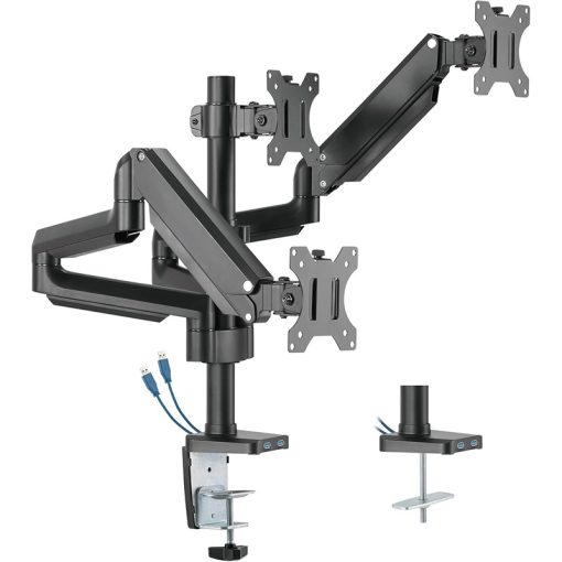 Twisted Minds Triple Monitor Arm, 17"-32", Full Motion Adjustable, Aluminum Desk Mount, USB 3.0, VESA, C-Clamp/Grommet, Cable Management