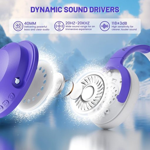 ATTACK SHARK G300 Wireless Gaming Headset, Noise-Canceling Mic, 3.5mm Jack – Light Purple - Image 2