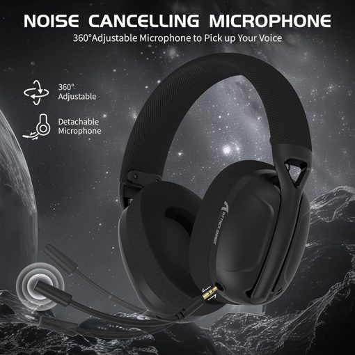 ATTACK SHARK L80 Wireless Gaming Headset, 50H Battery, Noise-Canceling Mic, 2.4GHz USB & Bluetooth 5.2 – Black - Image 2
