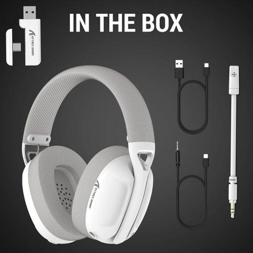 ATTACK SHARK L80 Wireless Gaming Headset, 50H Battery, Noise-Canceling Mic, 2.4GHz USB & Bluetooth 5.2 – White - Image 2