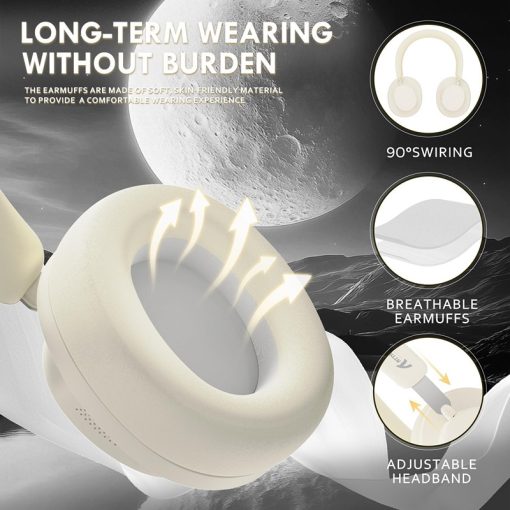 ATTACK SHARK G500 Wireless Over-Ear Headphones, Noise Canceling, BT 5.3, 20H Playtime – Beige - Image 2