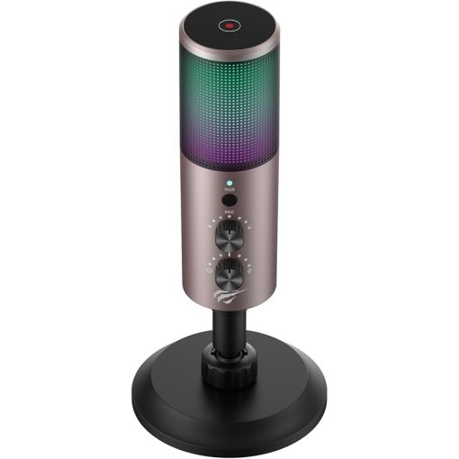 Havit GK61 RGB Gaming Microphone – USB Condenser Mic with RGB Lighting, Noise Reduction, Adjustable Stand, Plug & Play for PC, Streaming, Podcasting, and Gaming Black & Ochre - Image 2