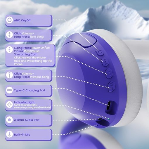 ATTACK SHARK G300 Wireless Gaming Headset, Noise-Canceling Mic, 3.5mm Jack – Light Purple - Image 3