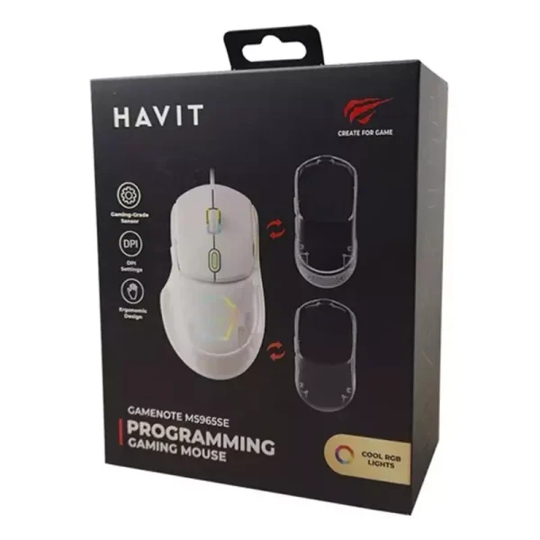 HAVIT RGB 3-in-1 12800DPI Wired Gaming Mouse – White, MS965SE - Image 3