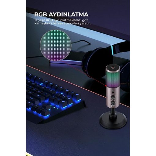 Havit GK61 RGB Gaming Microphone – USB Condenser Mic with RGB Lighting, Noise Reduction, Adjustable Stand, Plug & Play for PC, Streaming, Podcasting, and Gaming Black & Ochre - Image 3