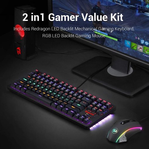 Redragon K552 RGB Mechanical Gaming Keyboard and Mouse Combo, Wired, 60% Layout with Arrow Keys, Tenkeyless, RGB Backlit, 7200 DPI Mouse, Black - Image 3