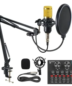 Professional Condenser Microphone with V8 Sound Card – Studio Recording Kit for Streaming, Podcasts & Music