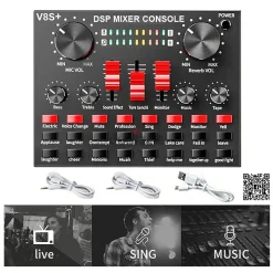 Upgraded V8S+ Sound Card – Universal Audio Mixer with Bluetooth & USB for Mobile, PC & Studio Use