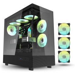 Darkflash DPX90 ATX/M-ATX/M-ITX Gaming Pc case With 3 ARGB Fans, 270 Panoramic Pillarless Design, Tempered Glass Panels, Supports 360mm Radiators, USB Type-C Included Gaming Case (Black)