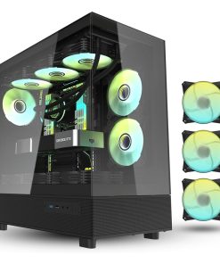 Darkflash DPX90 ATX/M-ATX/M-ITX Gaming Pc case With 3 ARGB Fans, 270 Panoramic Pillarless Design, Tempered Glass Panels, Supports 360mm Radiators, USB Type-C Included Gaming Case (Black)