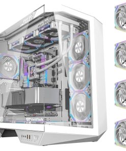 darkFlash DY470 Full Tower ATX Gaming PC Case – Back Plug-in Motherboard, Dual-Chamber, Panoramic Glass, 4 PWM Wireless ARGB Fans, Supports 2x 360mm Radiators – White
