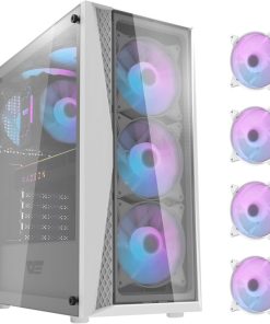 Darkflash DK352 PLUS Luxury ATX/MATX/ITX Gaming PC Case With, Pre-Installed 4 * 120MM ARGB Fans, Transparent Glass Front Panel, USB 3.0 Computer Case Support 360mm Radiator, Computer Case - White