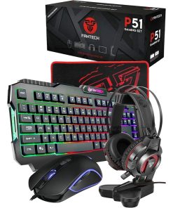 Fantech P51 5-in-1 Gaming Combo with RGB Keyboard, Mouse, Headset, Mousepad & Stand – Black