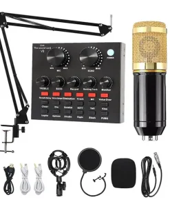 Alternative view of Professional Condenser Microphone with V8 Sound Card – Studio Recording Kit for Streaming, Podcasts & Music