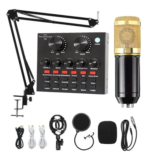 Professional Condenser Microphone with V8 Sound Card – Studio Recording Kit for Streaming, Podcasts & Music - Image 2
