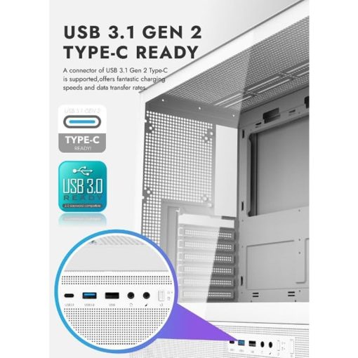 Darkflash DPX90 ATX/M-ATX/M-ITX Gaming Pc case With 3 ARGB Fans, 270 Panoramic Pillarless Design, Tempered Glass Panels, Supports 360mm Radiators, USB Type-C Included Gaming Case (White) - Image 2
