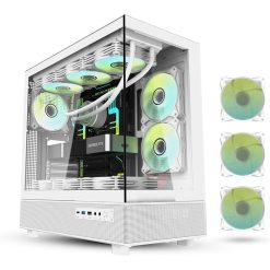 Darkflash DPX90 ATX/M-ATX/M-ITX Gaming Pc case With 3 ARGB Fans, 270 Panoramic Pillarless Design, Tempered Glass Panels, Supports 360mm Radiators, USB Type-C Included Gaming Case (White)