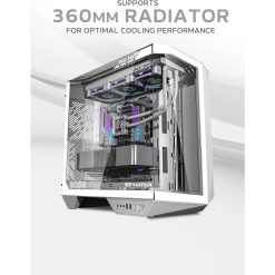 Alternative view of darkFlash DY470 Full Tower ATX Gaming PC Case – Back Plug-in Motherboard, Dual-Chamber, Panoramic Glass, 4 PWM Wireless ARGB Fans, Supports 2x 360mm Radiators – White
