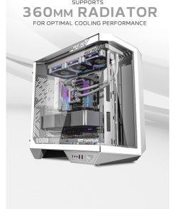 Alternative view of darkFlash DY470 Full Tower ATX Gaming PC Case – Back Plug-in Motherboard, Dual-Chamber, Panoramic Glass, 4 PWM Wireless ARGB Fans, Supports 2x 360mm Radiators – White