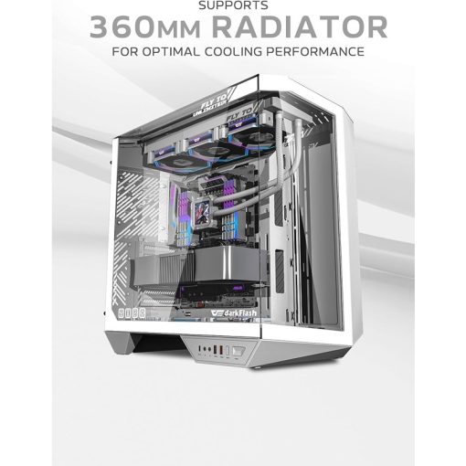darkFlash DY470 Full Tower ATX Gaming PC Case – Back Plug-in Motherboard, Dual-Chamber, Panoramic Glass, 4 PWM Wireless ARGB Fans, Supports 2x 360mm Radiators – White - Image 2