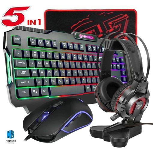 Fantech P51 5-in-1 Gaming Combo with RGB Keyboard, Mouse, Headset, Mousepad & Stand – Black - Image 2