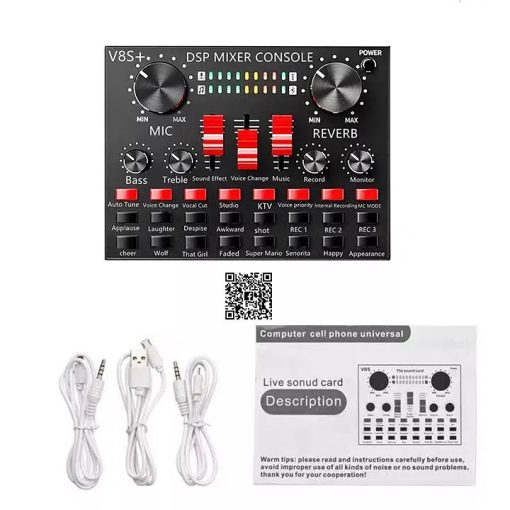 Upgraded V8S+ Sound Card – Universal Audio Mixer with Bluetooth & USB for Mobile, PC & Studio Use - Image 2