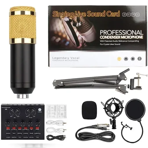 Professional Condenser Microphone with V8 Sound Card – Studio Recording Kit for Streaming, Podcasts & Music - Image 3