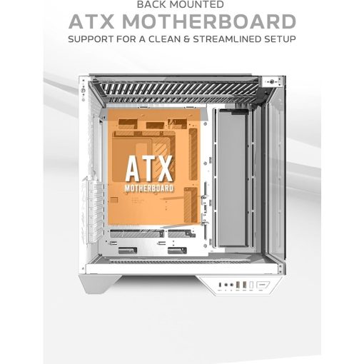 darkFlash DY470 Full Tower ATX Gaming PC Case – Back Plug-in Motherboard, Dual-Chamber, Panoramic Glass, 4 PWM Wireless ARGB Fans, Supports 2x 360mm Radiators – White - Image 3