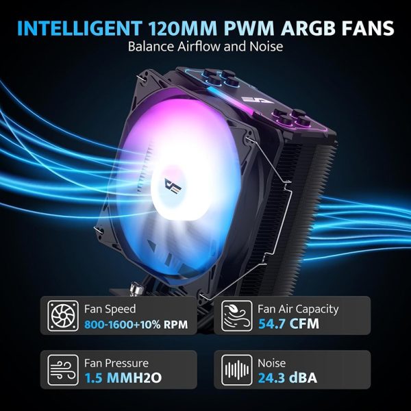 darkFlash Z4Pro Mist CPU Cooler, 120mm Single-Tower, 4 Heatpipes, ARGB PWM Fans, TDP 200W, Compatible with Intel LGA115x/12xx/17xx & AMD AM4/AM5 - Black - Image 3
