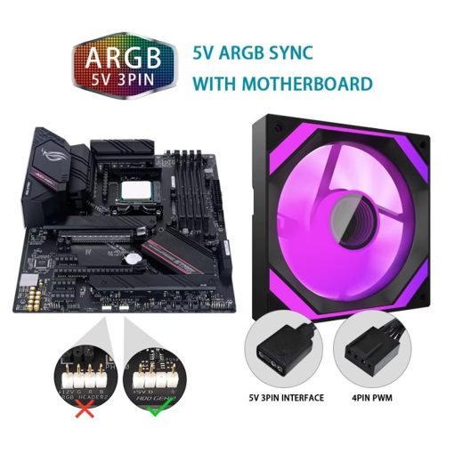 Aigo AIR12 120mm ARGB Computer Case Fan with 4-Pin PWM Control - Black (Reverse) - Image 2