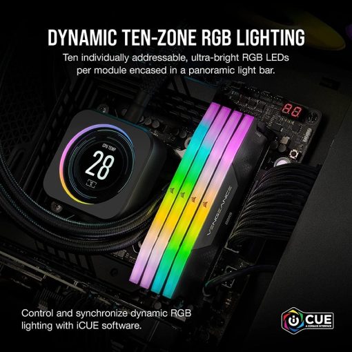CORSAIR VENGEANCE RGB 32GB (2x16GB) DDR5 6400MHz CL36 RAM – Black - Image 3