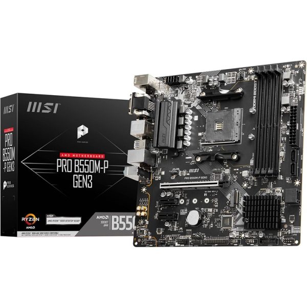 MSI PRO B550M-P GEN3 Micro-ATX Motherboard – AM4 Socket, DDR4 4400+MHz OC, Ryzen 5000 Ready, PCIe 3.0 x16, M.2 Gen3, 1G LAN