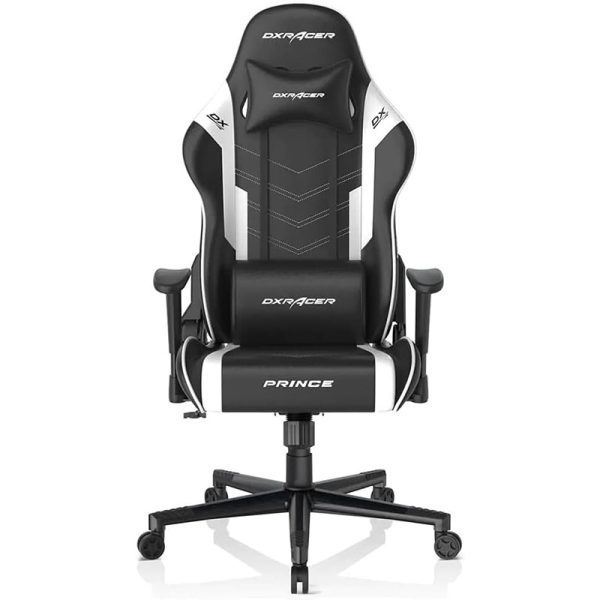 DXRacer P Series Ergonomic Gaming Chair Black/White – Adjustable Armrests, Lumbar & Neck Support, PU Leather, Model GC-P132-NW-F2-158